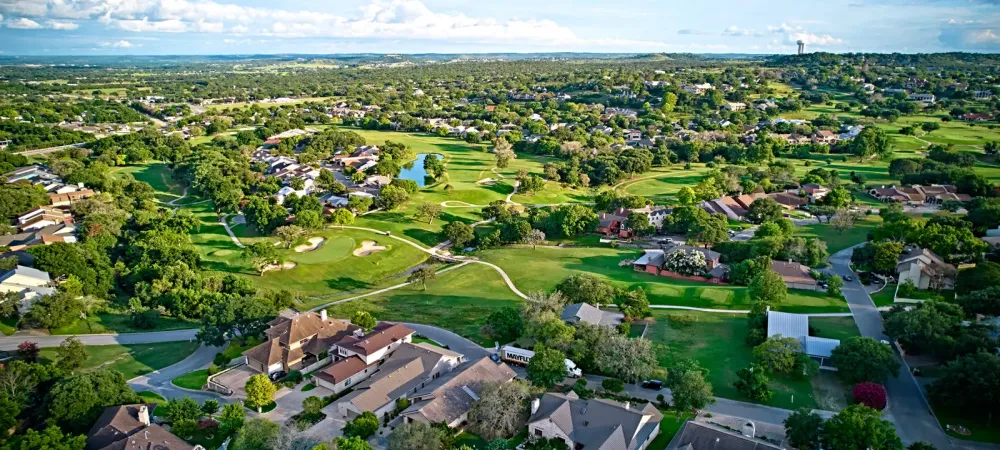 Aerial view of a golf course community in South Carolina